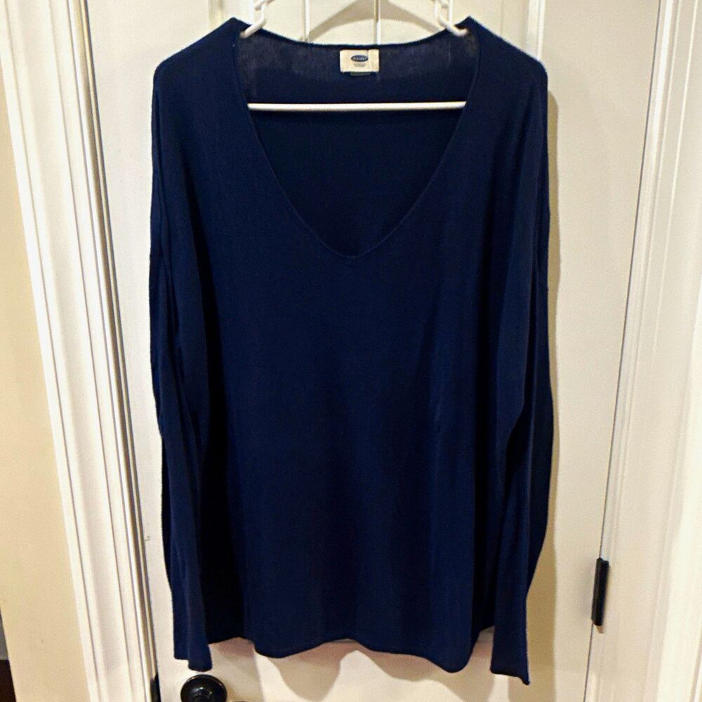 Old Navy Women’s V-Neck Pullover Knit Sweater Solid Navy Long Sleeve XL